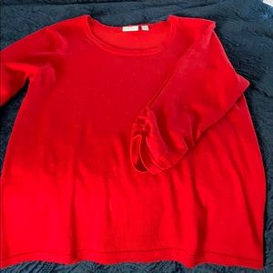Red soft three-quarter inch ruched sleeves